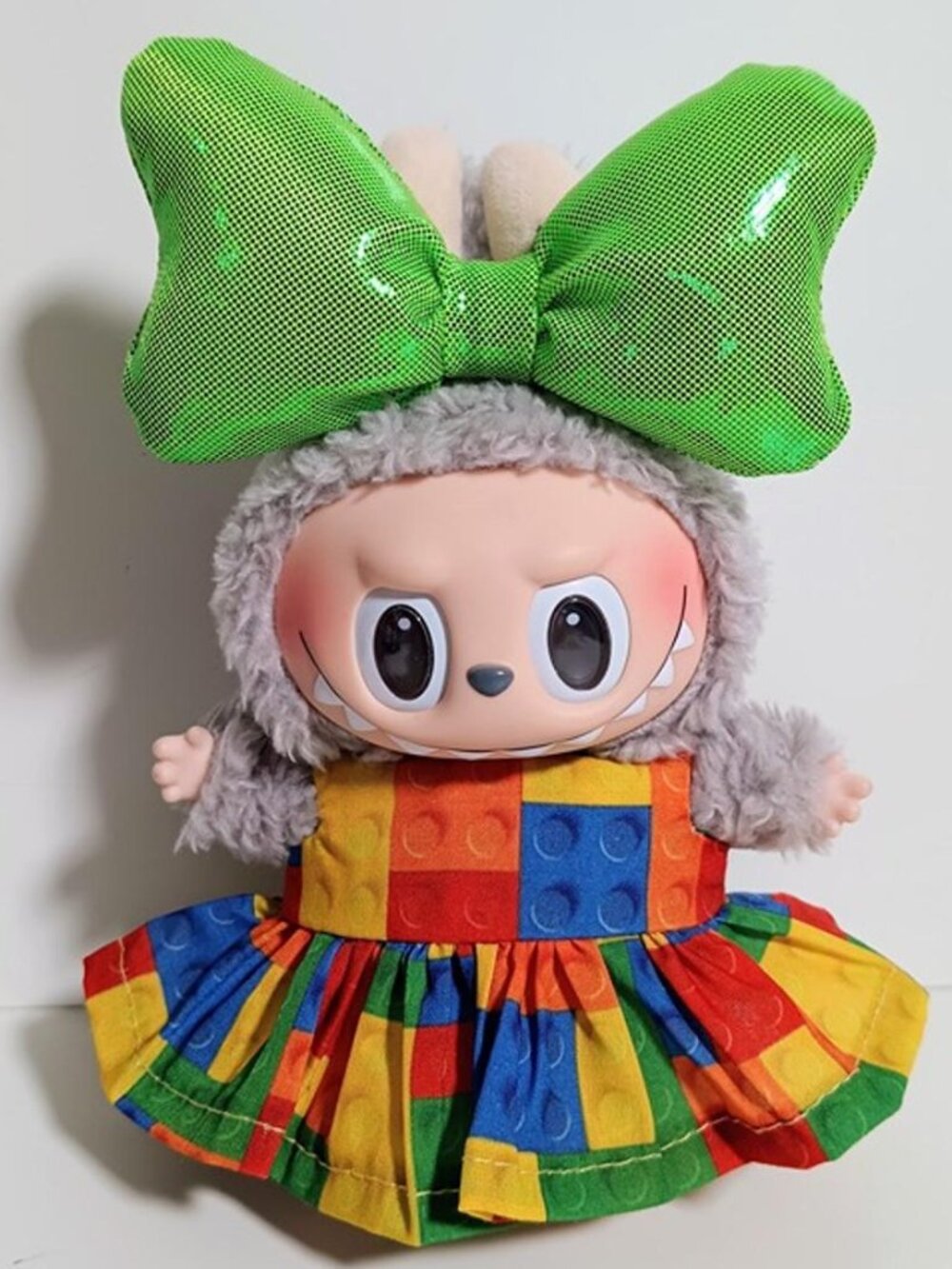Custom Lego Brick Dress and Metallic Bow Made to Fit Labubu